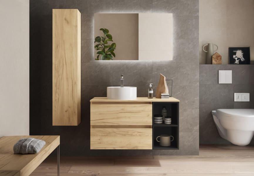 Conjunto mueble de baño con lavabo sobre encimera Bequia Salgar principal 3