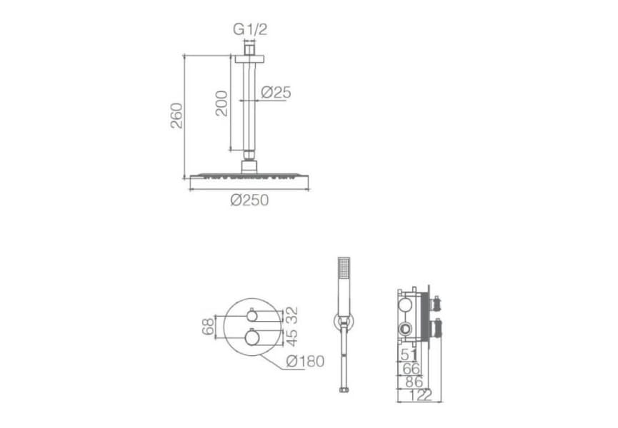 Conjunto de ducha y baño empotrado Line Imex Croquis 16