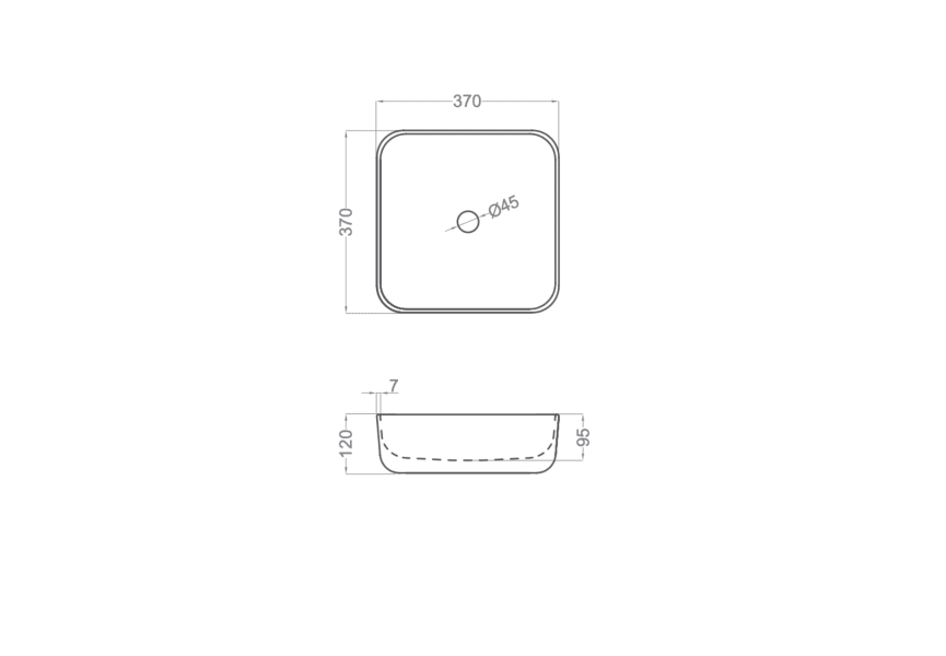 Lavabo sobre encimera Saona Coycama croquis 17
