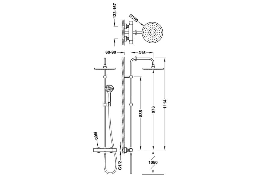 Conjunto de ducha y bañera empotrado Base Plus Tres croquis 1