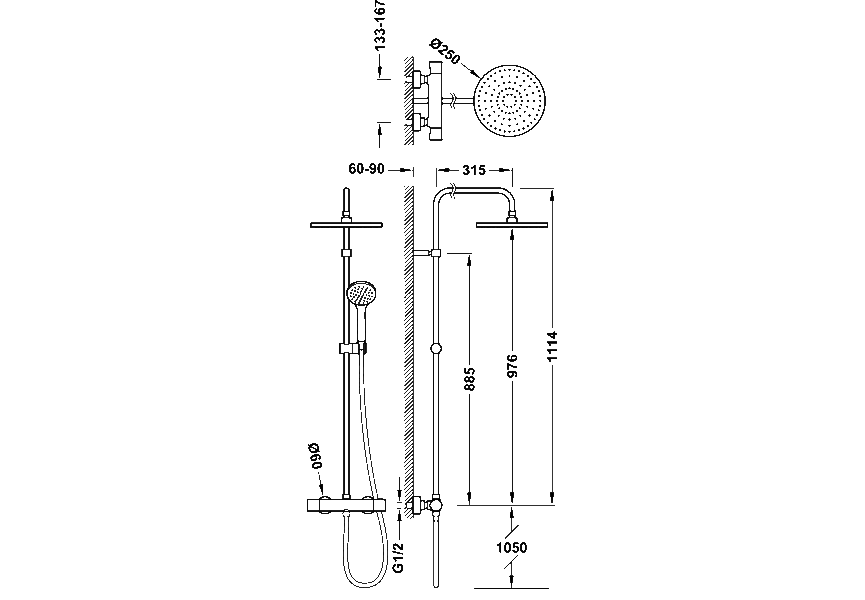 Conjunto de ducha y bañera empotrado Base Plus Tres croquis 1