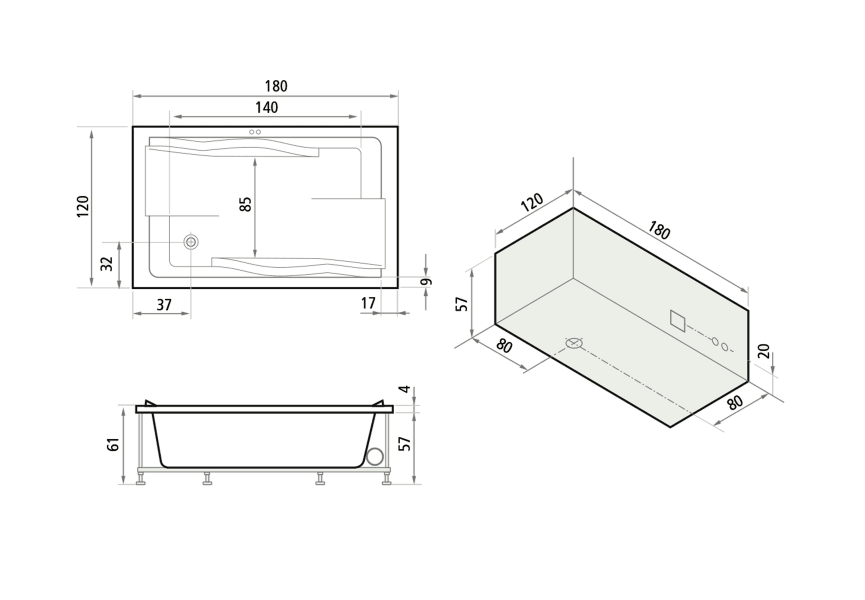 Bañera encastradas Dúo Oasis Star croquis 2