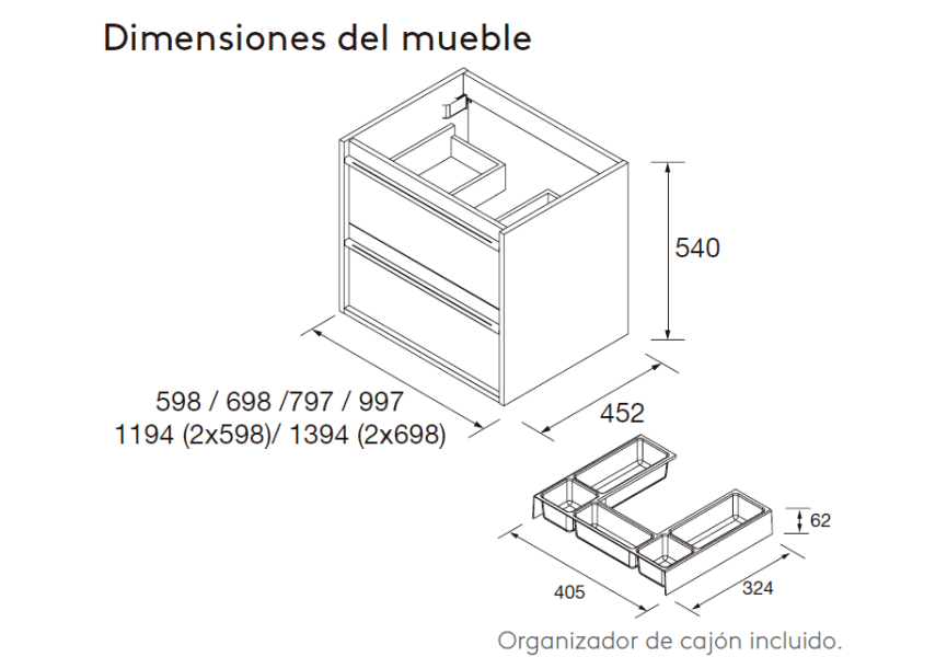 Mueble de baño con encimera de madera Attila Salgar croquis 34