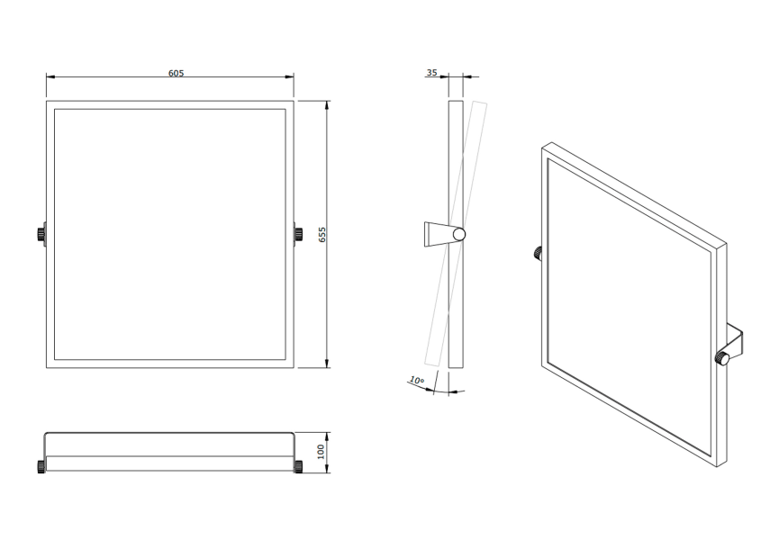 Espejo de baño inclinable ajustable New Wccare PMR de Unisan croquis 1