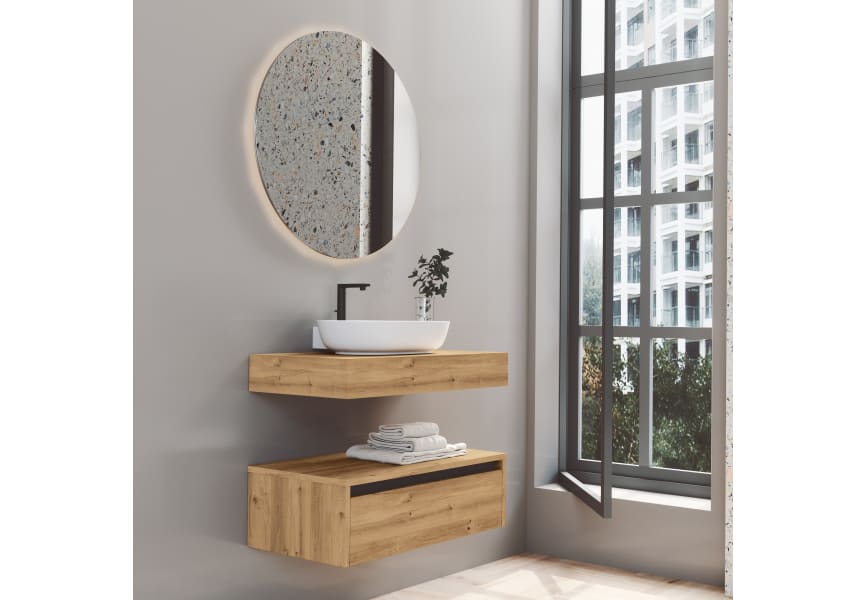 Conjunto mueble de baño con encimera de madera 12 cm de alta Sensi Inve Principal 0