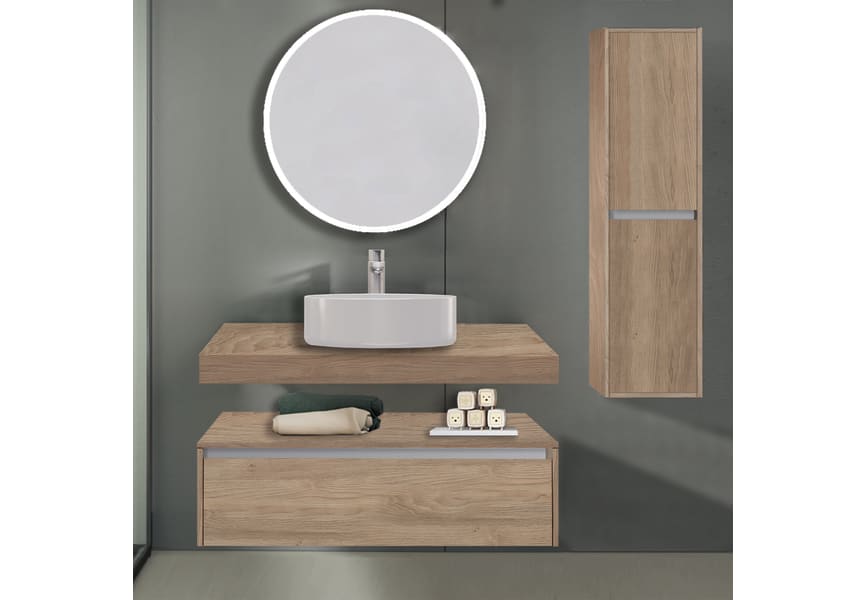 Conjunto mueble de baño con encimera de madera 12 cm de alta Sensi Inve Principal 1