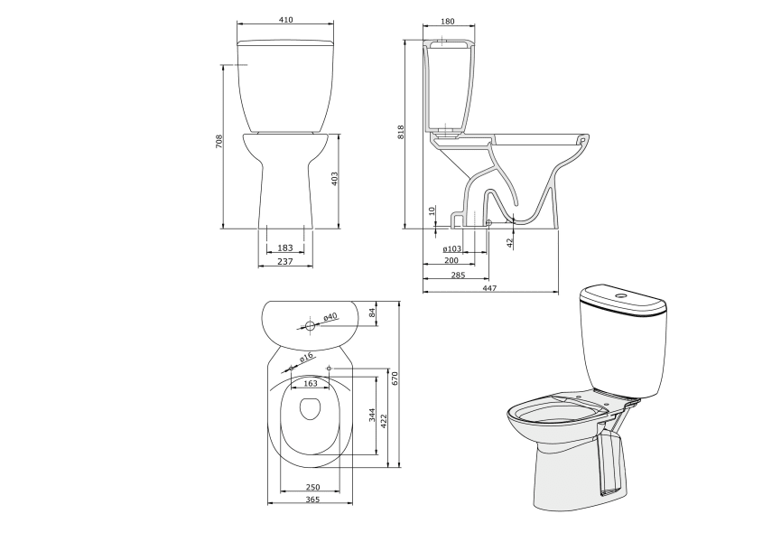 Pack inodoro + Bidé Benissa Unisan Sanindusa croquis 4
