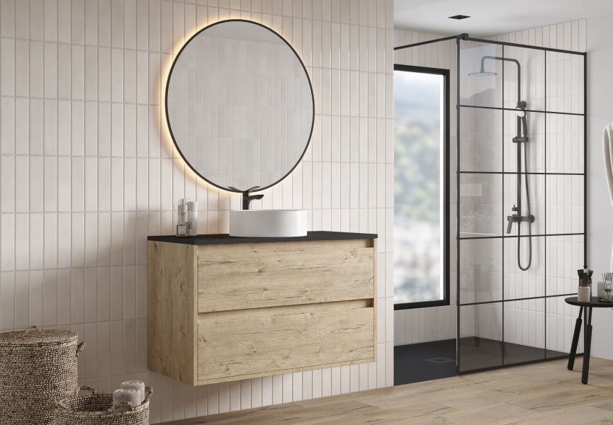 Mueble de baño con encimera Piedra Compactada negra Artemisa Bruntec principal 1