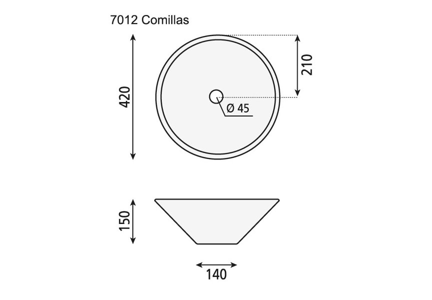 Lavabo sobre encimera Comillas Bruntec croquis 2