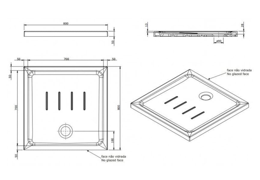 Plato de ducha de cerámica Waterline Unisan croquis 2