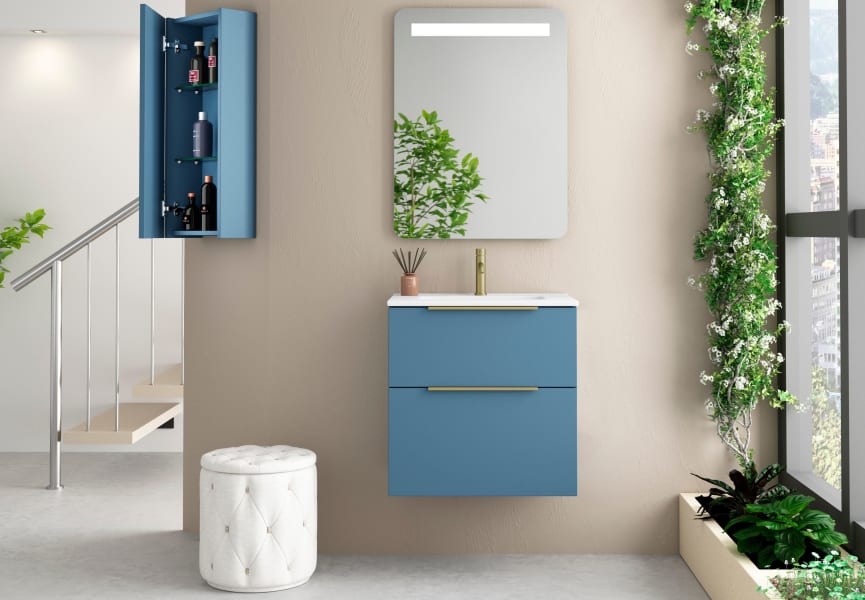 Conjunto mueble de baño fondo reducido 41cm Comet tirador dorado Coycama principal 2