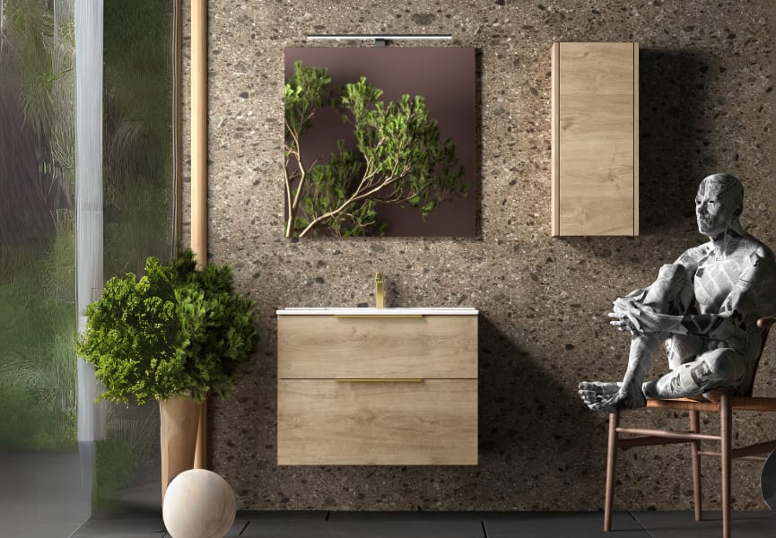 Conjunto mueble de baño fondo reducido 41cm Comet tirador dorado Coycama principal 1