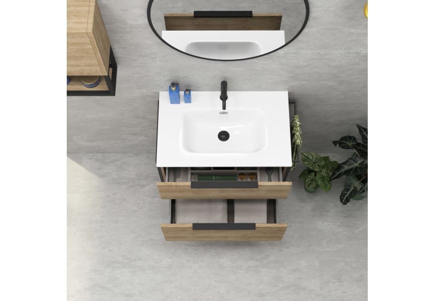 Conjunto mueble de baño fondo reducido 41cm Comet tirador dorado Coycama detalle 3