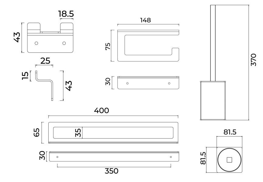 Conjunto de accesorios de baño Form Medimex croquis 10