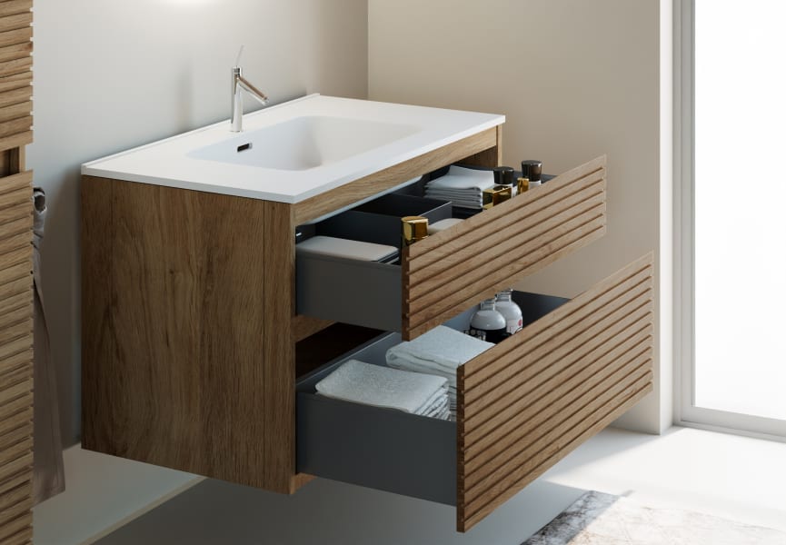Conjunto de mueble de baño de Palilleria Horizontal Alpes 1 Bruntec detalle 2