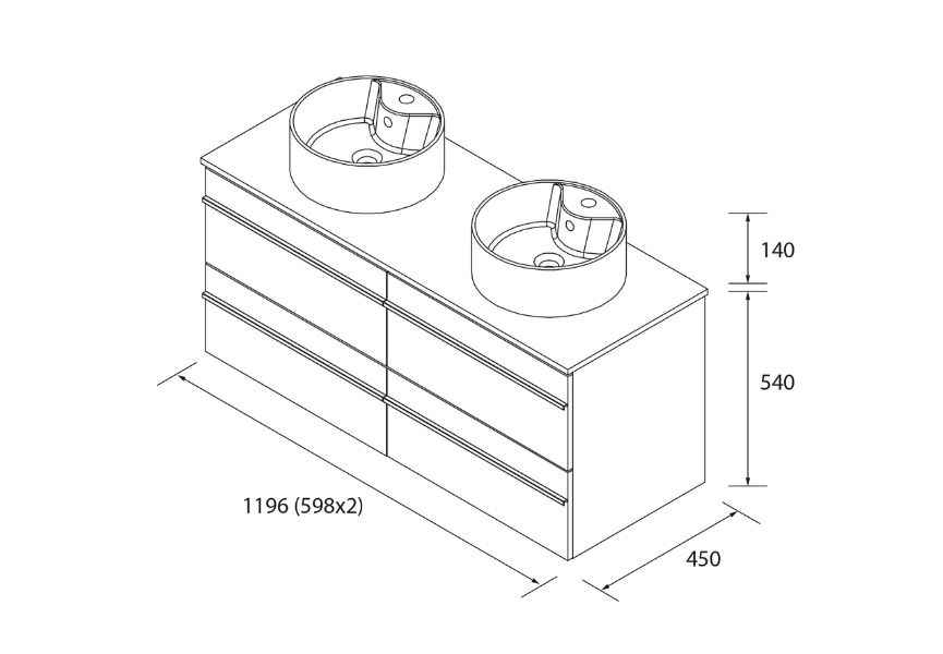 Conjunto mueble de baño con lavabo sobre encimera Born Salgar croquis 5