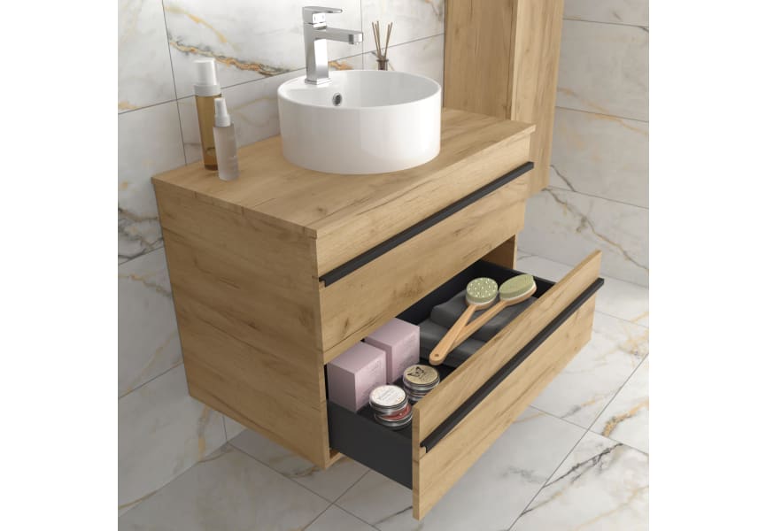 Conjunto mueble de baño con lavabo sobre encimera Born Salgar detalle 2