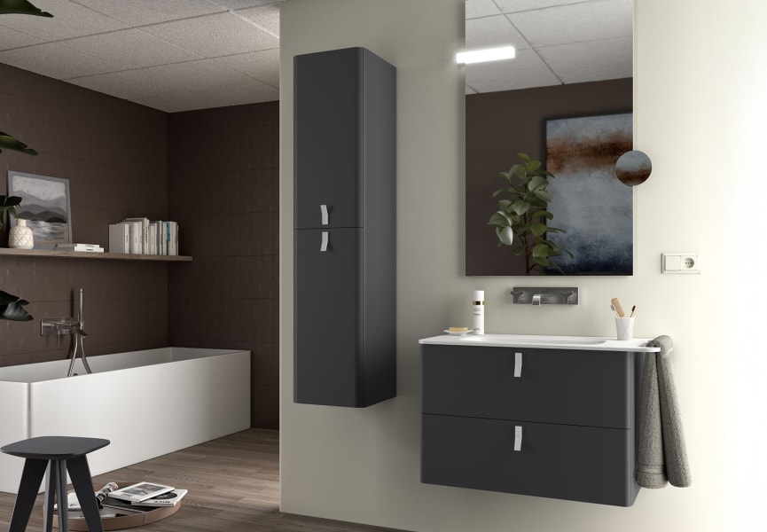 Conjunto mueble de baño con lavabo mineral solid Uniiq Salgar ambiente 4