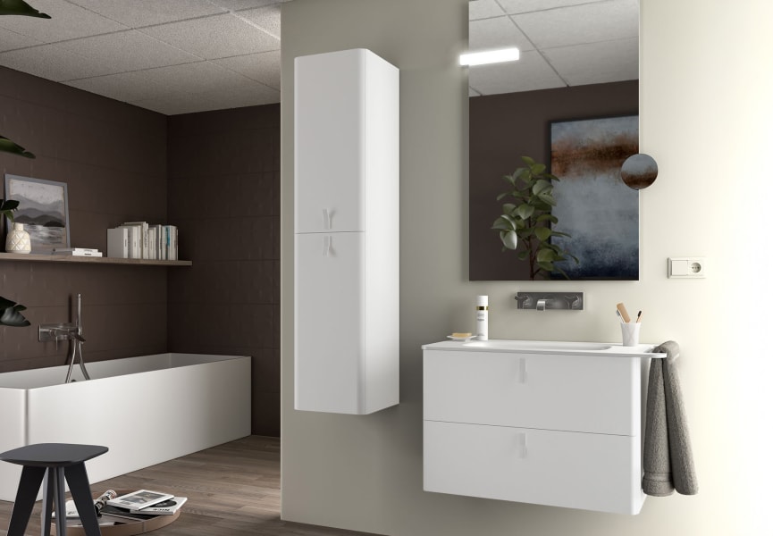 Conjunto mueble de baño con lavabo mineral solid Uniiq Salgar ambiente 3