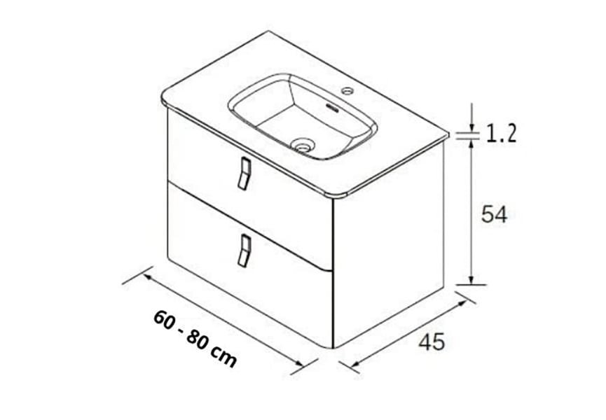 Conjunto mueble de baño con lavabo de ceramica Uniiq Salgar croquis 7