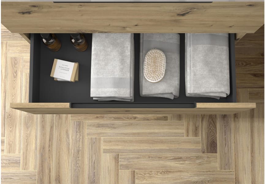 Conjunto mueble de baño Leni Salgar con lavabo sobre encimera detalle 11