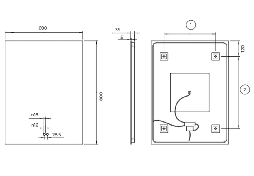 Espejo de baño con luz LED Italia Ledimex croquis 9