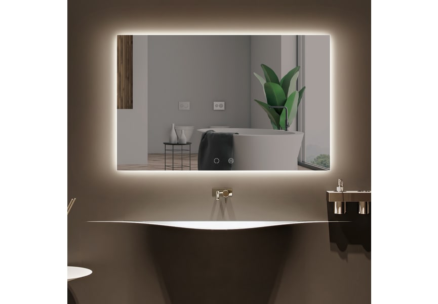 Espejo Baño Rectangular Iluminación Led, 100 cm, Doble Interruptor Táctil  de Sistema Antivaho
