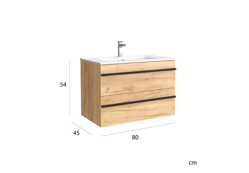 Conjunto mueble de baño Morai Salgar 2 cajones suspendido con lavabo, Decorabaño [2024]