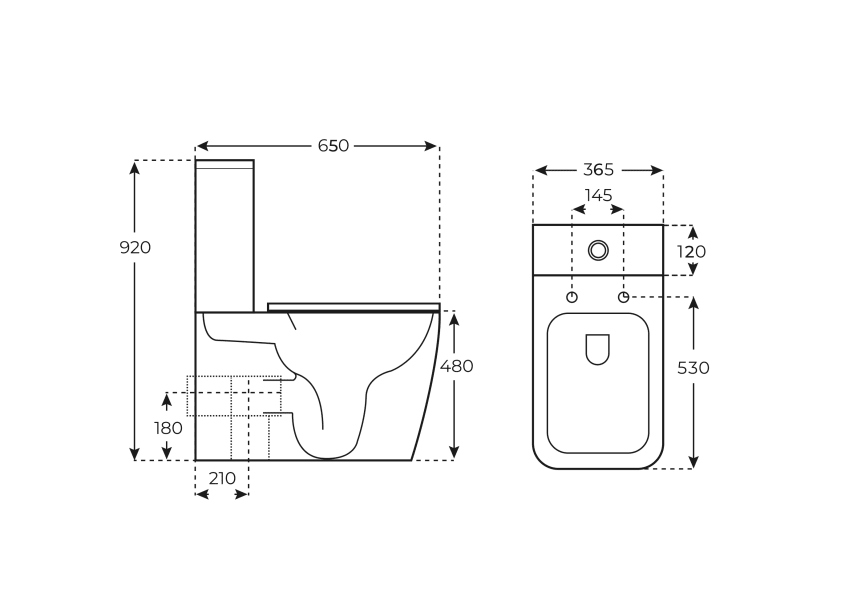 Inodoro compacto Ébora Fossil Natura PMR croquis 4