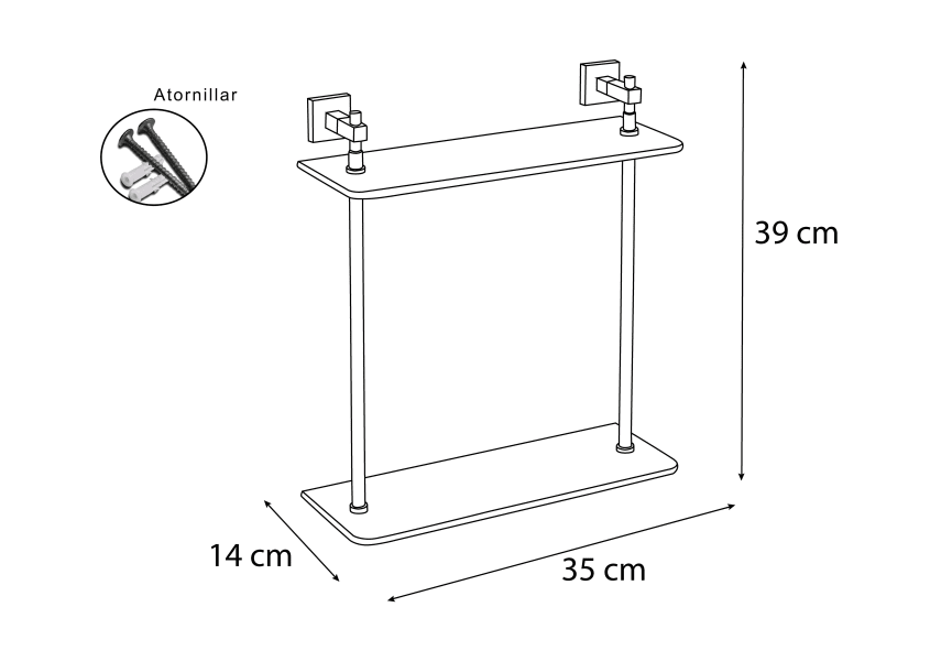 Repisa de baño doble Bruntec croquis 1