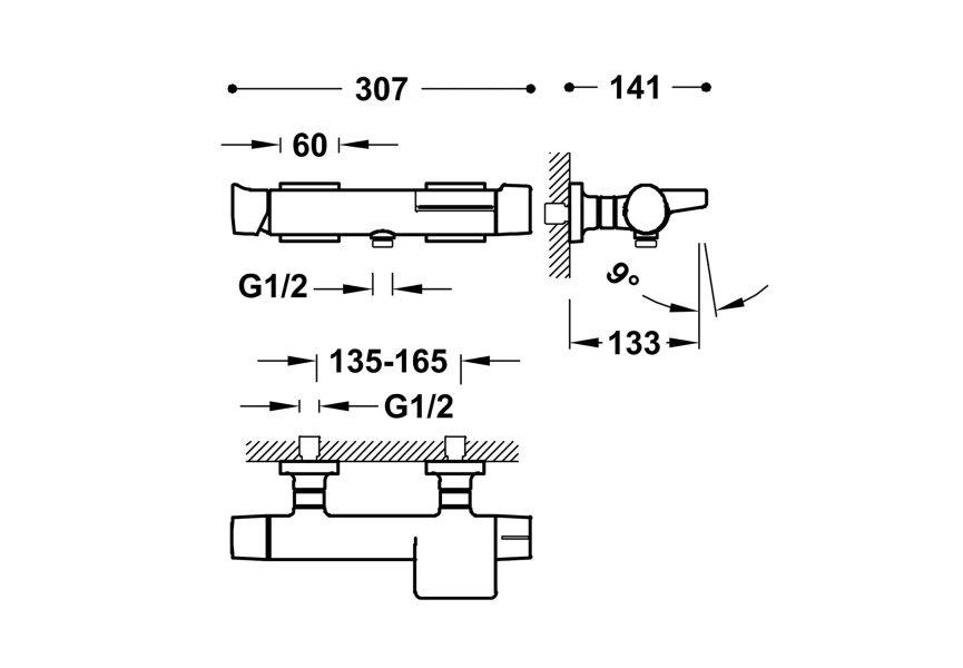 Grifo de ducha y bañera Project Tres croquis 11
