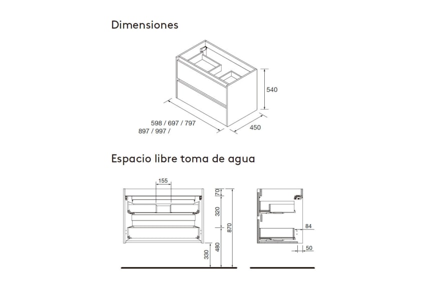 Conjunto mueble de baño Noja Salgar croquis 28