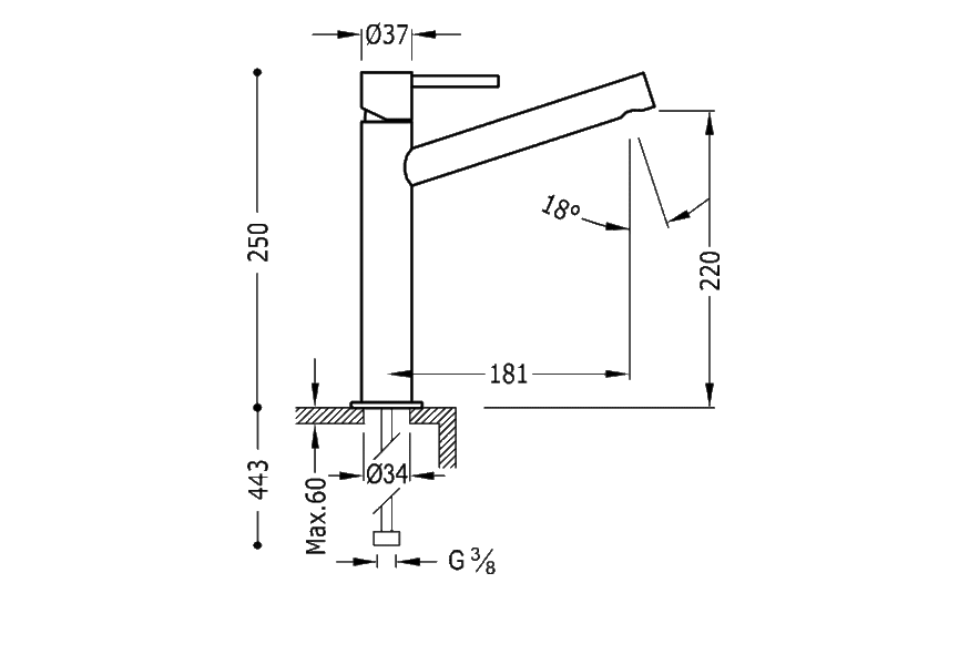 Grifo de lavabo Max Tres croquis 1