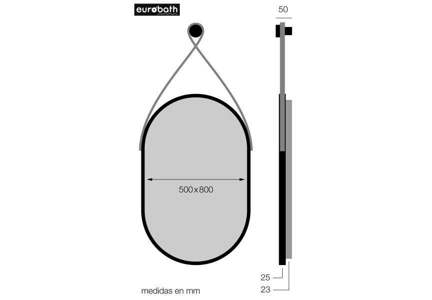 Espejo de baño con luz LED Funchal de Eurobath croquis 3