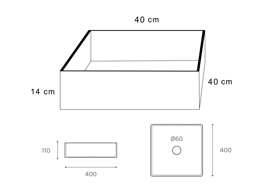 Lavabo sobre encimera Cube Art and Bath croquis 2