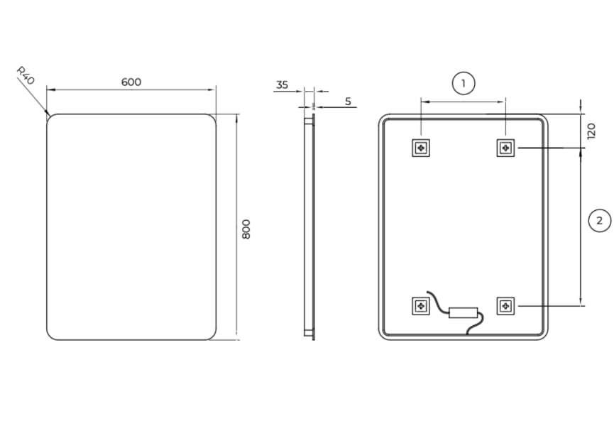 Espejo de baño con luz LED Dinamarca Ledimex croquis 11