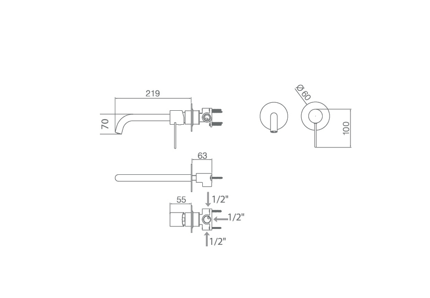 Grifo de lavabo empotrado Imex Moscu croquis 2
