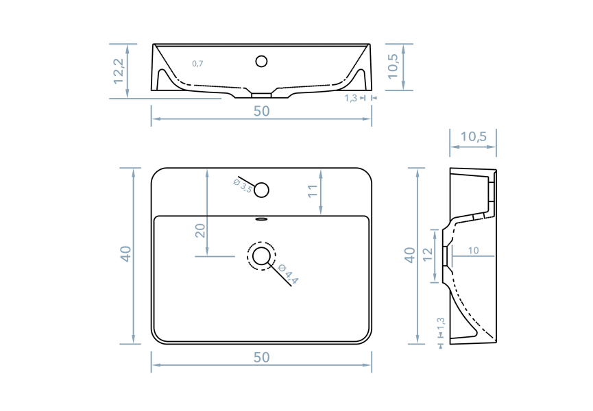 Lavabo sobre encimera Dante Bruntec croquis 1