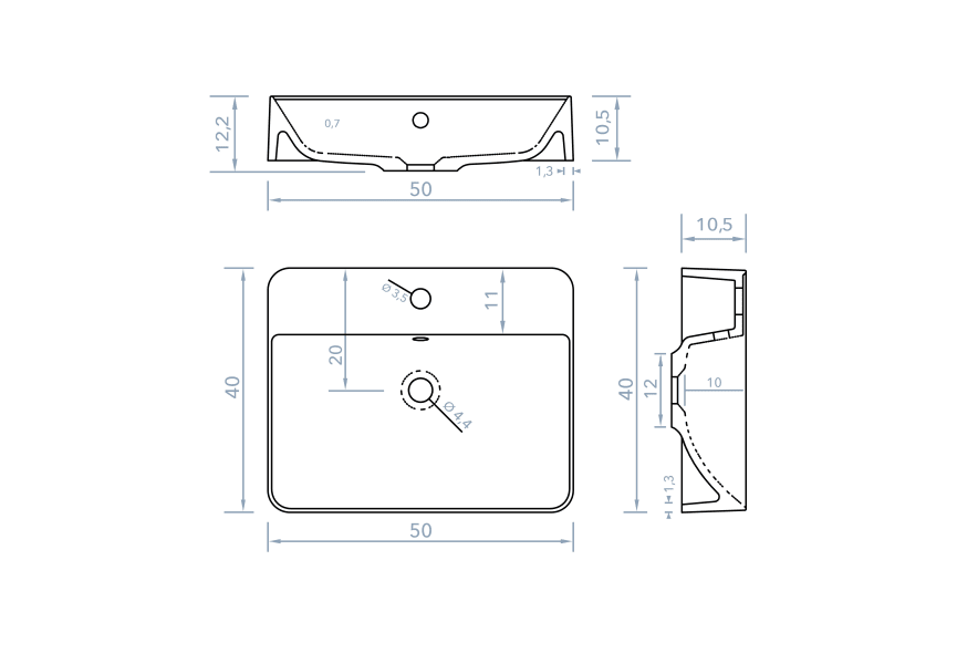 Lavabo sobre encimera Dante Bruntec croquis 1