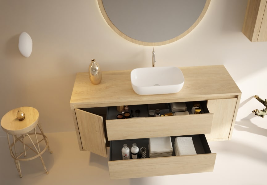 Mueble de baño con encimera de madera maciza Alpes 13 Bruntec detalle 2
