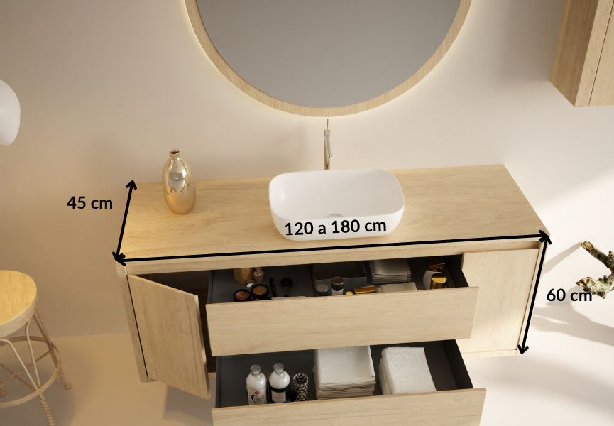 Mueble de baño con encimera de madera maciza Alpes 13 Bruntec croquis 3