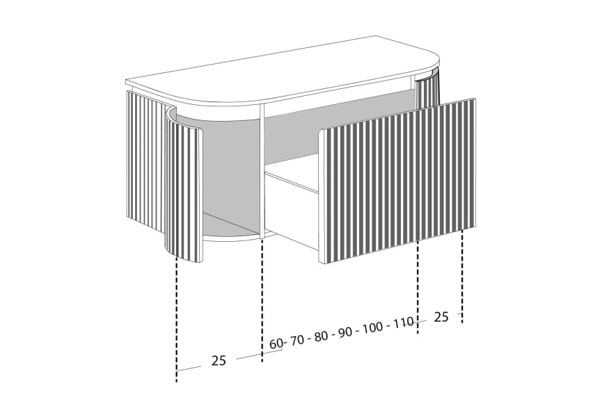 Mueble de baño madera varias medidas maciza de fresno con encimera Solid Surface Neo Curve Bruntec croquis 3