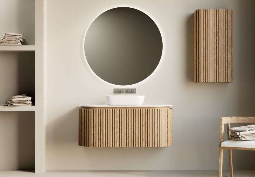 Mueble de baño madera varias medidas maciza de fresno con encimera Solid Surface Neo Curve Bruntec principal 0