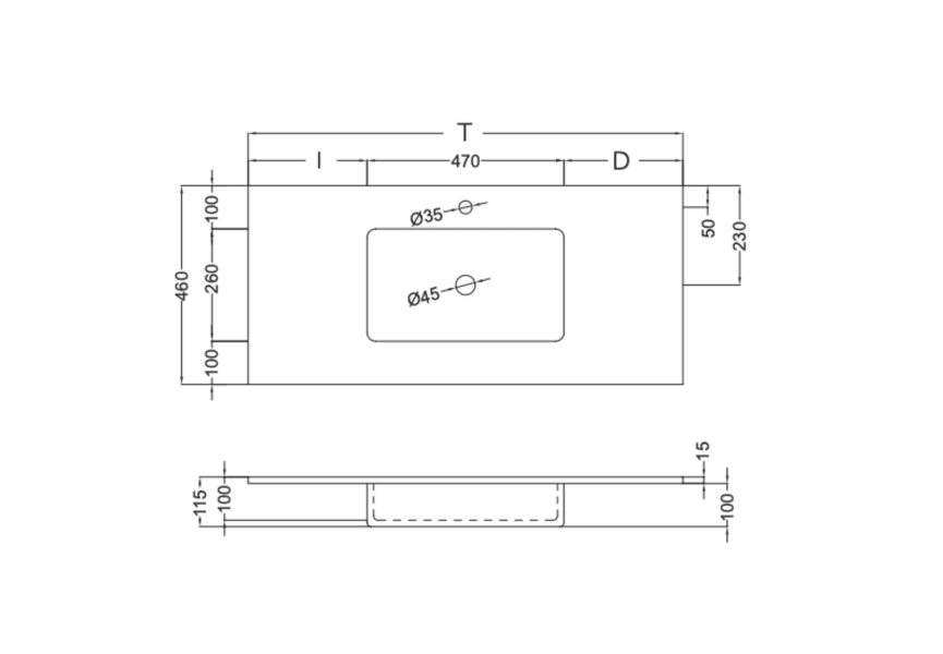 Lavabo encastrado Ambar Coycama croquis 6