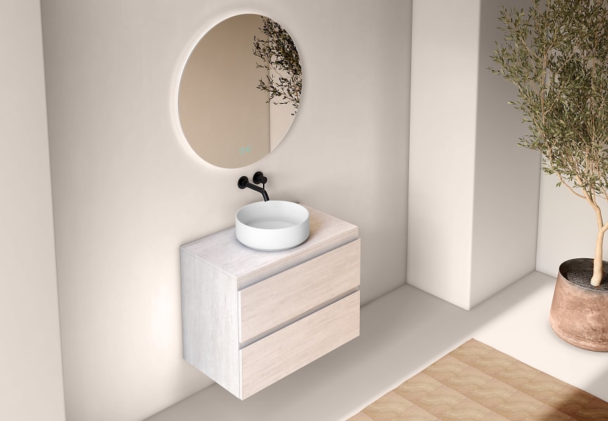 Mueble de baño fondo reducido 39 cm con encimera de madera Roma Bruntec principal 3