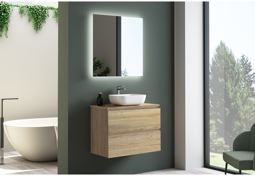 Mueble de baño fondo reducido 39 cm con encimera de madera Roma Bruntec principal 1