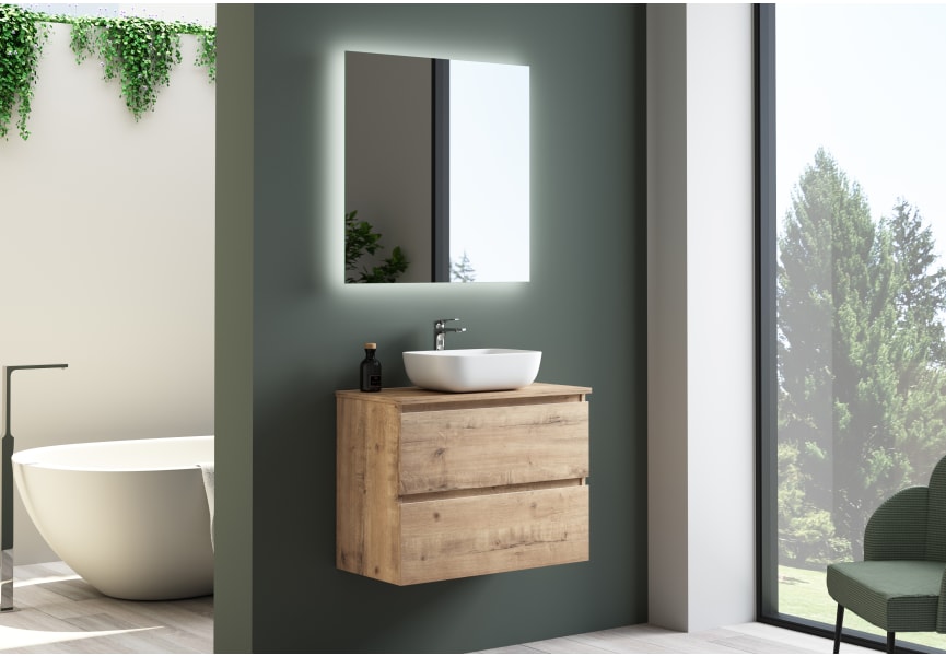Mueble de baño fondo reducido 39 cm con encimera de madera Roma Bruntec principal 3