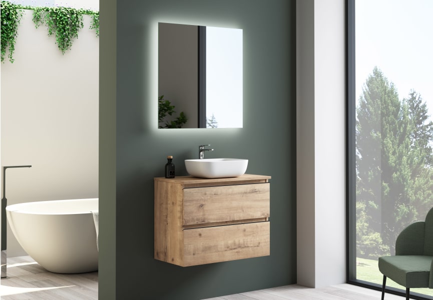 Mueble de baño fondo reducido 39 cm con encimera de madera Roma Bruntec principal 5