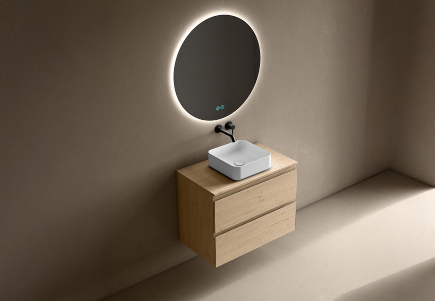 Mueble de baño fondo reducido 39 cm con encimera de madera Roma Bruntec principal 2