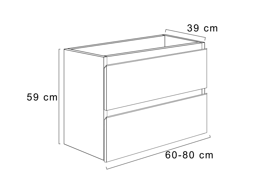 Mueble de baño fondo reducido 39 cm con encimera de madera Roma Bruntec croquis 5